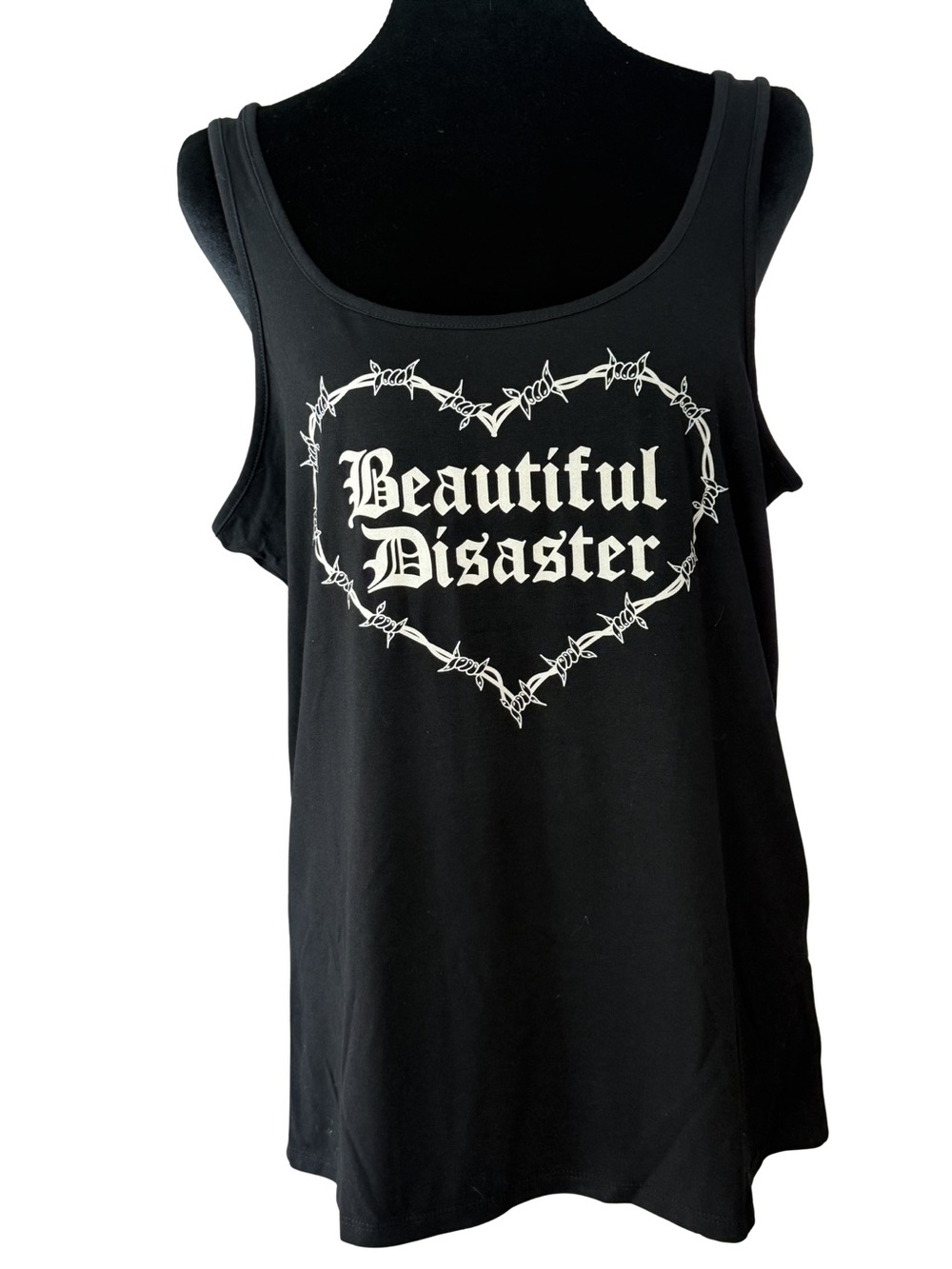 Beautiful Disaster Black Graphic Tank Top with 'Beautiful Disaster' Heart Print